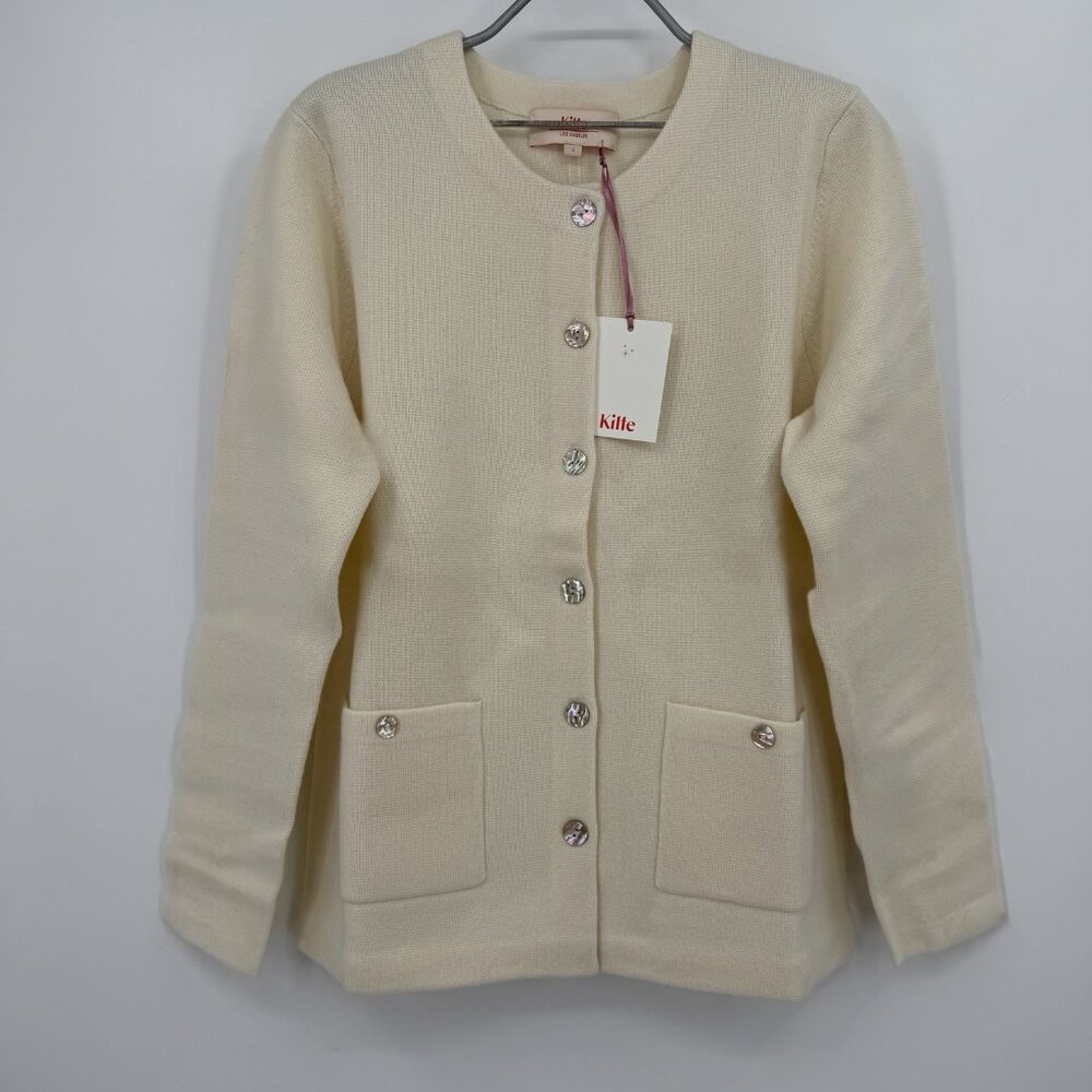 Kilte Collection Ivory Jane Jacket 2/M 100% Washable Cashmere Cardigan Sweater